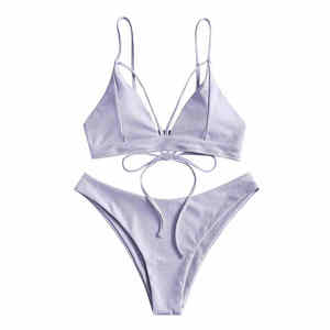 Conjunto de ropa de playa de dos piezas de bikini con aros para mujer OEM con logotipo frontal Anti-UV transpirable de secado rápido de alta calidad - Product Image 5