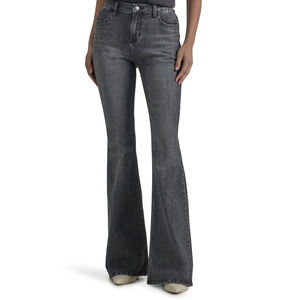 Nueva llegada 100% pantalones de mezclilla de algodón moda mujer ropa azul lavado pantalones vaqueros de gran tamaño mujeres pantalones acampanados logotipo personalizado - Product Image 1