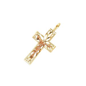 Croix religieuse chrétienne en alliage pour enfants, personnalisable, tendance, bicolore, plaquée or rose et jaune 14 carats - Product Image 2