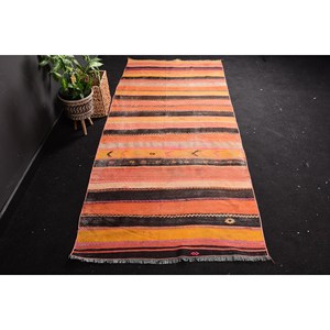 Tapis traditionnel en laine marron orange 3.4X8 pieds classique Vintage Design turc Patchwork 10mm peluche Latex Rectangle couloir chambre - Product Image 1