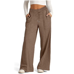 Wholesale <b>Women</b> Flare Jogger Pants and <b>Trousers</b> 100% Cotton Breathable Soft Baggy Wide Straight Leg Pants High Quality OEM - Product Image 6