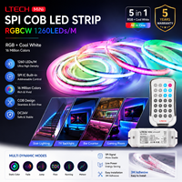 Tira de LED COB Flexible, Programable, Regulable, de Alta Luminosidad, Ultra Delgada de 15 mm, con Control Digital SPI RGBCW, 1428 LED