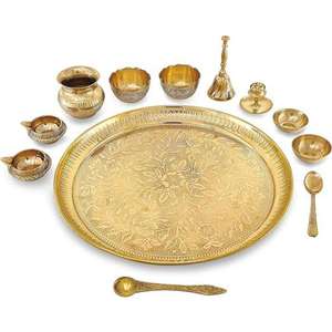 Accessoires de décoration intérieure, articles en laiton pour la Pooja, cadeaux de style traditionnel indien, ensembles d'accessoires pour la Pooja Thali, décorations pour Diwali - Product Image 3