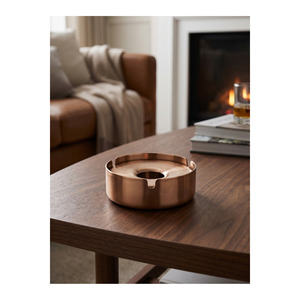Minimally Designed Stainless Steel <b>Ashtray</b> with PVD Copper Coating Scotch Coated Lid 8 cm H 3 cm - Product Image 1