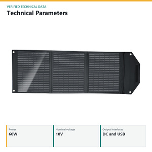 แผงโซลาร์เซลล์แบบพับสามตอน 60W 18V ผิวด้าน PET พร้อมช่องต่อ DC และ USB - Product Image 3