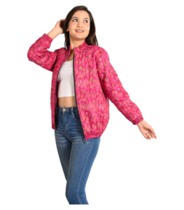 Femmes belle main bloc imprimé coton matelassé veste imprimé fleuri décolleté poches hiver court manteau tissé tissage - Product Image 3