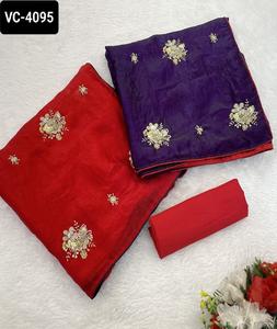 Venta al por mayor nupcial saris señoras fiesta boda color rojo seda sari con blusa roja estilo indio Sari de mujer con precio bajo - Product Image 1