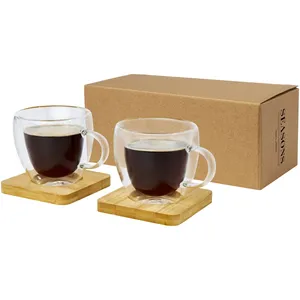 Sustainable <b>Manti</b> Glass Bamboo Cups Set Eco-Friendly Drinkware - Product Image 1