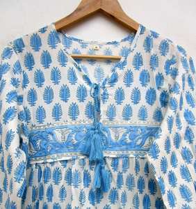 Bloc de coton imprimé robe femmes porter main bloc imprimé longue robe été porter décontracté tunique ample et coupe confortable robe - Product Image 6