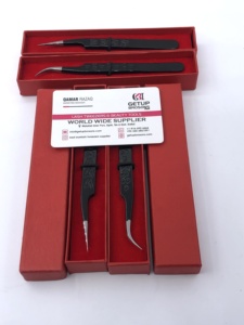 Pince à épiler professionnelle pour extensions de cils, en acier inoxydable de haute qualité, durable, antimagnétique, à pointe courbée argentée, revêtement noir en poudre - Product Image 6