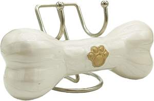 Urnas decorativas de aluminio para mascotas con forma de hueso, ataúd con marca de pata grabada a mano para cenizas de mascotas con soporte de exhibición, único (blanco) - Product Image 4