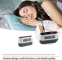 Jam Alarm multifungsi, pemegang pena Snooze Digital kantor rumah multifungsi dengan penyimpanan