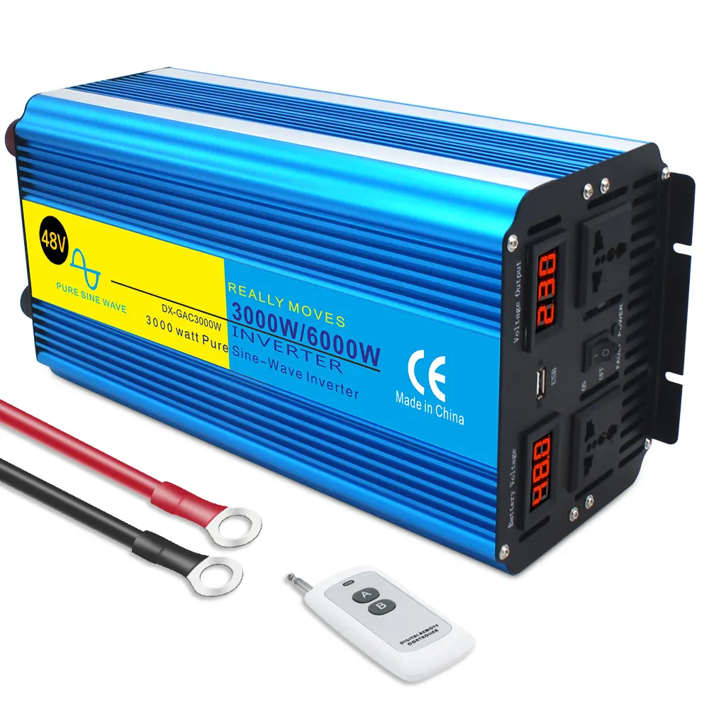 3000W 6000W 48V DC a 220V AC LED Enchufes universales digitales Tipos de inversor de corriente de onda sinusoidal pura fuera de la red