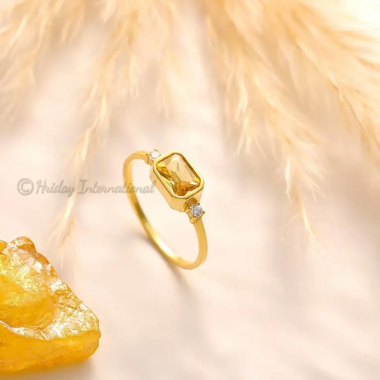 Baru kedatangan trendi 925 perak murni alam Citrine & Cz batu permata besar keabadian kuning mawar emas cincin Vermeil untuk wanita