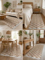 Reversible Handmade Cotton Dhurrie Earthy Brown Geometric Arrow Pattern Decorative Carpet with Tassel Fringe for Living Room