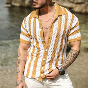 Polo de manga corta a rayas para hombre de verano, camisetas superiores, detalle de malla punteada de punto, producto de alta calidad de gran tamaño, camisas al por mayor - Product Image 2