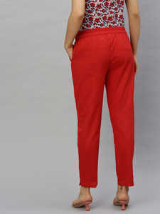 Pantalon décontracté confortable pour femmes, coupe régulière, en coton rouge slub, tissu doux et respirant pour le travail quotidien, les voyages - Product Image 4
