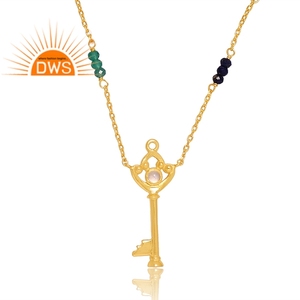 Latest trending sterling silver gold plated <b>Lapis</b> <b>Lazuli</b> & Green Onyx gemstone <b>pendant</b> necklace demi fine jewelry manufacturer - Product Image 2