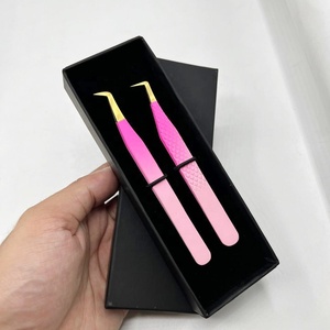 Pince à épiler d'extension de cils en acier inoxydable durable de nom de marque personnalisée pince à cils volume de démarrage 90 à 65 degrés avec pointe pointue - Product Image 4