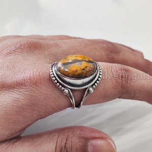 Anillo de Plata de Ley 925 para Mujer con Gema de Jaspe Abeja Natural, Estilo Bohemio, Regalo de Boda o Cumpleaños, Joyería Hecha a Mano - Product Image 4