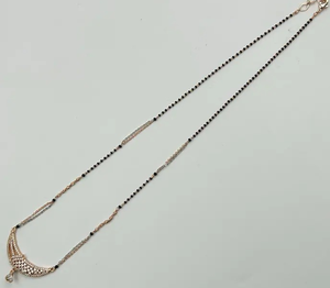 925 Stealing Sliver Moissanite Diamond Mangalstra <b>Pendant</b> with Two Tone Chain <b>Black</b> Beads <b>Necklace</b>, - Product Image 3