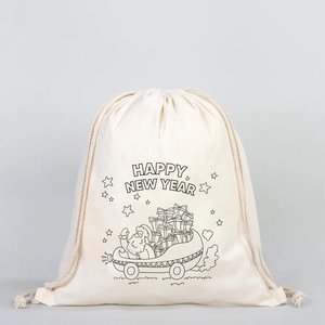 Large Capacity 14 X 16\" (35 X 40 Cm) New Year Paintable Drawstring <b>Backpack</b> Portable Cotton Bag for <b>Daily</b> Use Advertising Sport - Product Image 1