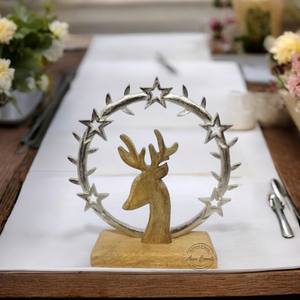 Decoración de mesa de Reno de madera y metal con anillo de asta y centro de mesa festivo de estrella perfecto para la decoración navideña del hogar - Product Image 3