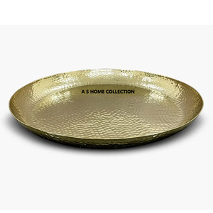 Plateau de service rond en métal élégant martelé technique d'artisanat fini doré brillant pour les mariages et la décoration intérieure - Product Image 1