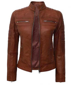 Elegante chaqueta de cuero de gama alta para mujer Piel de oveja genuina Inspiración clásica de moto con cuello alto y elegante ajuste Delgado - Product Image 5