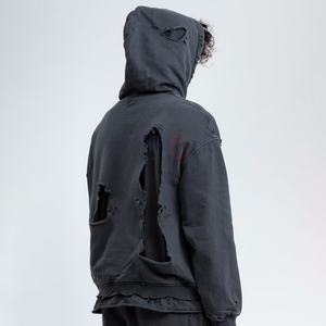 Sudadera con Capucha de Invierno de Alta Calidad, Extra Grande, Gruesa, de Forro Polar 100% Algodón, con Diseño Desgastado y Logotipo Personalizado en la Manga para Hombre - Product Image 5