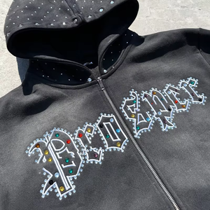 Ensemble de survêtement pour homme OEM, personnalisé, imprimé à l'écran, avec strass, sweat-shirt à capuche et pantalon de survêtement évasé et superposé, pour l'hiver - Product Image 2