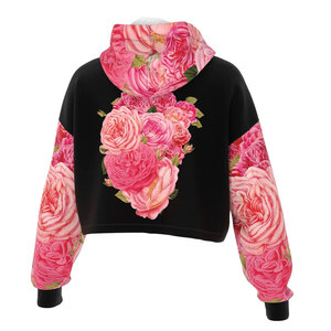 2024 último diseño de flores algodón poliéster Sudadera con capucha 280 GSM manga larga al por mayor sudaderas con capucha cortas hechas a medida para mujeres - Product Image 3