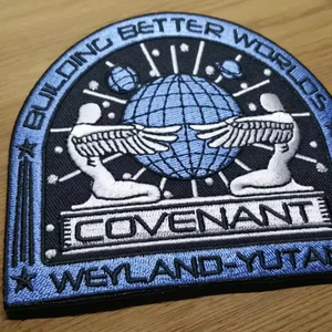 Custom Cartoon Highway Shield Embroidery Design Woven Patches End Fold Polyester <b>Garment</b> <b>Labels</b> for Clothing and Shoes Use - Product Image 5