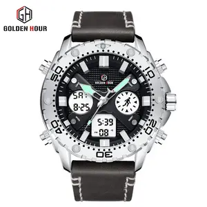 GOLDENHOUR GH122 Best Sell Boy Fancy Watch Number Dial Analog Digital Quartz Leather Nylon Sport Wrist Watch Manufacture Alarm