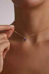 925 Sterling Silver 14K Gold Plated Baguette Sapphire <b>Birthstone</b> <b>Necklace</b> Dainty Birthmonth Jewelry Gift - Product Image 5