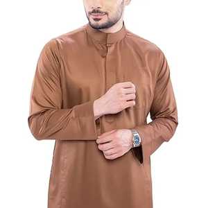 Thobe émirati de qualité supérieure marron luxe Kandura vêtements traditionnels arabes élégant hommes Jubba doux et respirant tenue islamique moderne - Product Image 5