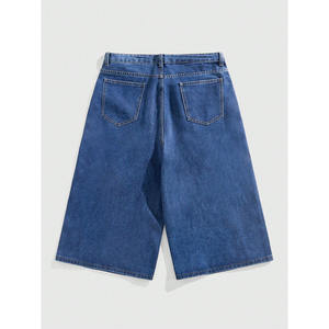 Short en jean bicolore à motif flamme avec strass personnalisé Short en jean Streetwear à coupe ample avec écusson étoile Hip Hop pour homme - Product Image 2