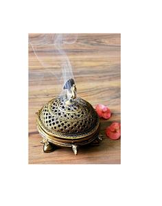 Brûleur d'encens en laiton de qualité supérieure avec couvercle pour le nettoyage spirituel de la maison décor mandir méditation relaxation soulagement du stress arôme - Product Image 1