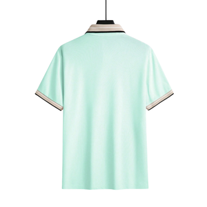 <b>Men</b> Solid Mint <b>Green</b> Breathable for <b>Shirt</b> Short Sleeve Knit Top Contrast Collar Cuff Trim Button Placket Regular Fit Casual - Product Image 2