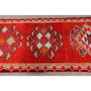 2.8x11 ft Vintage <b>Runner</b> Rug, <b>Red</b> Purple Turkish Patchwork Wool Rug - Product Image 4