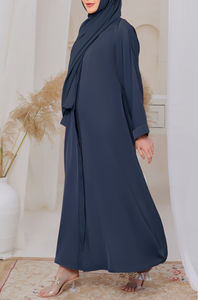 Classic Open Polyester <b>Abaya</b> with Pearls Customizable Breathable Muslim <b>Ladies</b> Solid Color Islamic Ethnic Clothing Wholesale - Product Image 2