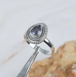 Minimalist Classic Design Sterling Silver Bezel Set Blue Lolite Pear Shape Gemstone <b>Ring</b> for Women Wedding <b>Engagement</b> Jewelry - Product Image 1
