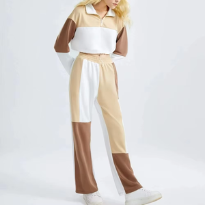 Chándal de algodón de alta calidad, chándal, cuello vuelto, manga larga, ropa informal, bloques de colores, conjunto de entrenamiento de secado rápido transpirable - Product Image 6