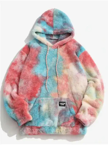 Tye Dye Hoodies Fashion Hoddies para hombres Kangaroo Pocket Tie Dye Faux Fur Fluffy Hoodie para niños - Product Image 3