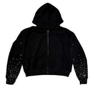 Sudadera con Capucha Personalizada de Peso Pesado, 550 g/m², 100 % Algodón, Forrada, con Estampado Personalizado, Estilo Vintage con Pedrería para Hombre - Product Image 3