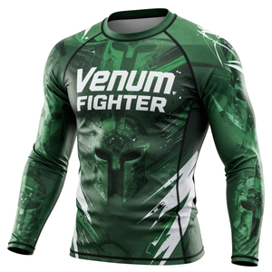 Venum Fighter Full Sleeve Rash Guard <b>Men's</b> Green <b>Compression</b> <b>Shirt</b> Quick Dry MMA Sportswear Printed Design Fighter Rash Guard - Product Image 1