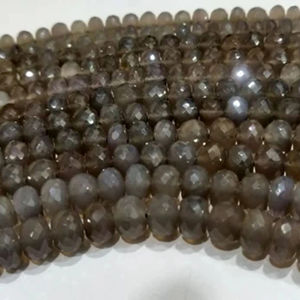 Rosario de alta calidad, cuentas de piedras preciosas, calcedonia gris Natural, Rondelle, tamaño de 10mm, Micro facetado, 8 pulgadas de largo, impresionantes cuentas grises - Product Image 1