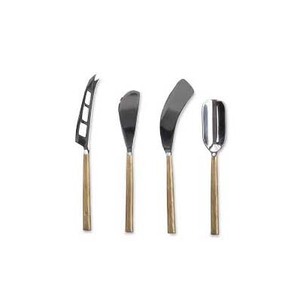 Diseño redondo largo Mango dorado Acero inoxidable Hoja pulida plateada Juego de cuchillos de queso decorativos reales Juego de esparcidor de queso - Product Image 1