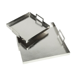 Juego de 2 bandejas de servicio de metal con Acabado niquelado de forma ovalada, plato hecho a mano, decoración de mesa para fiesta de boda, catering - Product Image 2