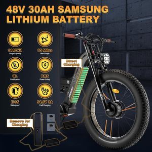 4000W doppio motore Ebike 40 + MPH 12V 70Ah alluminio freno a disco 12 velocità AWD elettrico Mountain Bike per adulti 24 "pneumatico grasso - Product Image 3